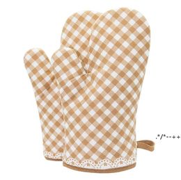 Baking Tools Oven Mitts Grid Cotton polyester Lining Heat Resistant Kitchen Gloves RRE13150