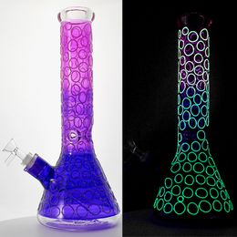 Heady Glass Hookahs Water Pipes Straight Tube Glass Bong Oil Rigs Percolator Beaker Base 3D Handwork 7mm Thick Dab Rig Glow In The Dark