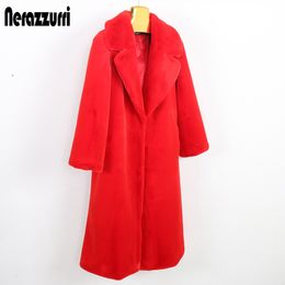Nerazzurri Long winter faux fur coat women turn-down collar Red white rabbit fur overcoat Warm plus size outerwear 4xl 5xl 6xl 201110