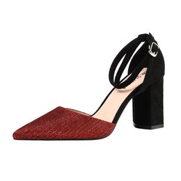 Designer-Elegant Dress Shoes Sequined Cloth Hollow Sandals Ladies High Heels Comfortable Sparkling