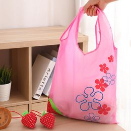 Portable Storage Handbag Strawberry Foldable Shopping Bags Reusable Folding Grocery Nylon Large Bag Random Colour WB3360