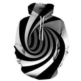 hoodies sweatshirt men and women autumn 3D printing three-dimensional black and white swirl hollow personality sweatshirt 201020