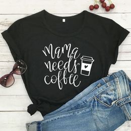 Mama Needs Coffee Funny T Shirts Women Short Sleeve O-neck Tee Shirt Femme White Cotton Tshirt Women Top Loose Camiseta Mujer T200525