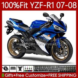 OEM Bodywork 100%Fit For YAMAHA YZF-R1 YZF1000 YZF R 1 1000 CC 07-08 MOTO Body 91No.51 YZF R1 1000CC YZFR1 07 08 YZF-1000 2007 2008 Injection Mould Fairing Kit Blue white blk