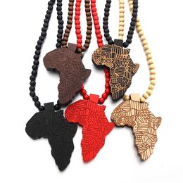 Hip hop Wood Beads Sweater Chain Map of Africa Necklace Arican Wooden goodwood Pendants