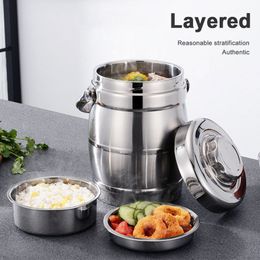 Stainless Steel Lunch Pail Food Container Layered Lunch Box Vacuum Insulated Thermo Soup Bento Lunch Box 201029