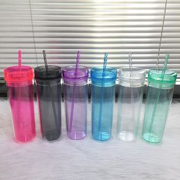 2021 6 Colours Acrylic 22oz Skinny Tumblers With Lid And Plastic Straw Transparent Tumbler Cups Insulated Bridal Water Bottle Party Gifts