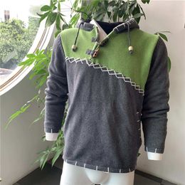 Knitted Sweater Men Hoodie Pullover Jumper Streetwear Cropped Fall Trendy Spliced Plus Size Stitching Hooded Sweatshirt 201117