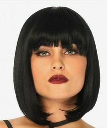 Medium straight black Bob synthetic hair capless wig