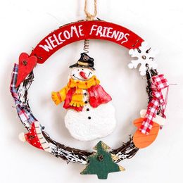 Christmas Decorations Decoration Pendant American Retro Snowman Angel Rattan Wreath Door Hanging Coffee Shop Decoration1