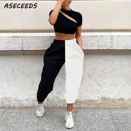 Fashion patchwork joggers women sweatpants streetwear cotton high waist pants korean trousers womens hip hop sweat pants T200516