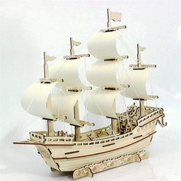 3D Wooden Ship Jigsaw Toys Learning Building Robot Model DIY Sailing Boat Plane Puzzle Aircraft Gift Kids Car Toy For Children 201218