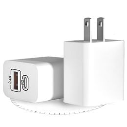 2 Ports PD 2.4A EU US AC Home Travel Power Adapters Wall Charger Plug For IPhone 6 7 8 11 12 Samsung Huawei Android phone