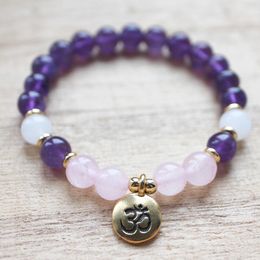 MG1332 Natural Amethyst Wrist Mala Yoga Bracelet Rose Quartz Crystals Handamde Bracelet Spiritual Healing Jewellery For Women