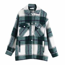 Ladies Oversized Autumn Winter Plaid Jacket Women Coat Casual Vintage Pocket High Quality Warm Overcoat Coats Jacket Female Tops 201112