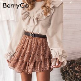 BerryGo O neck ruffle elegant blouse shirt women Back hloe lace up spring summer female tops Casual Puff long sleeve ladies top LJ200811