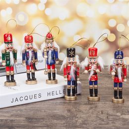 1Pcs 12cm Nutcracker Mini Wooden Soldiers Band Doll Christmas Tree Ornament New Year Christmas Decoration for Home Send Randomly Y201020