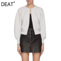 [DEAT] New Fashion Korean Jackets Pearls Cardigan Batwing Sleeve Wool Knit Vintage Women's Coat High Quality Jacket AP520 201210