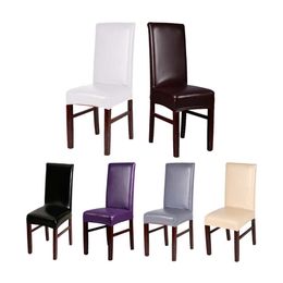 Hot 4 Packs Waterproof Oilproof PU Leather Household Dinner Chair Seat Cover Elastic Black Coffee Purple Champagne 7 Colors 201123