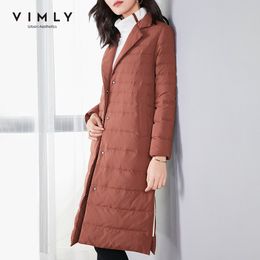 Vimly Women Thicken Down Jacket Winter Vintage Solid Single Breasted Lapel Letter Print Pockets Casual Female Overcoat 5135K 201019