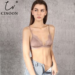 CINOON Sexy Floral Lace Bra Adjusted Straps Silk Women Lingerie Comfortable breathable Bralette Ultra-Thin Seamless underwear 201202