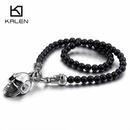 African Glass Beads 47cm 50cm 60cm 75cm Chain Necklaces Men Punk StainlSteel Skull Pendant Statement Choker Jewelry X0524