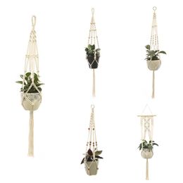 ハンギング植木鉢ネットバッグ手作りコットン編み物麻植木鉢リフティングロープバルコニー花屋花植物ハンガー装飾