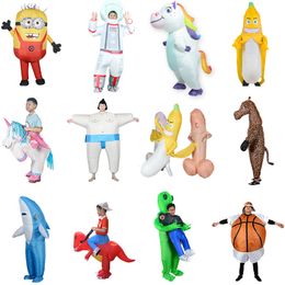 Vestuário inflado T Rex Alien Sumo Tubarão Pikach Minion Inflável Dinossauro Traje Festa Vestido Cosplay Halloween Para Crianças Adultos LJ200930