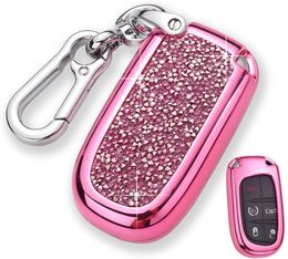 chrysler charger UK - Cover Keychain for Jeep Grand Cherokee Renegade,Dodge Charger Challenger Dart Journey Durango,Chrysler 200 300 (Pink and Silver)