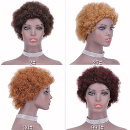 Pixie Cut Curly Short Wig #99J #27 30 Blonde Glueless Front Non Lace Wigs For Black Women 150% Bouncy Curls Peruvian Real Human Hair Bob Wig