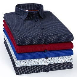 Regular Long Sleeve Men's Business Casual Shirt Autumn Slim Top Blouse Fit Fashion Print 97% Cotton Dress Shirts Asia Size C1210