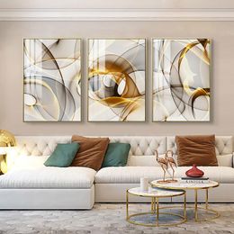 -Pinturas Moderno Gold Line Abstract Geometry Imágenes de decoración del hogar Minimalista Pósters e impresiones Dropship Wall Art Canvas Pintura
