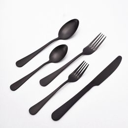 5Pcs Black Tableware Set Stainless Steel Cutlery Set Forks Knives Spoons Kitchen Dinner Set Fork Spoon Knife Dinnerware Sets DBC BH4557