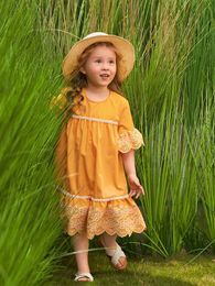 Toddler Girls Embroidery Floral Flounce Sleeve Smock Dress SHE