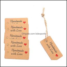 Greeting Cards Event & Party Supplies Festive Home Garden 100Pc 4X2Cm Kraft Paper Tags With Strings Handmade Love Hang Garment For Candy/Gif