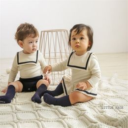 Newborn Girl 100% Cotton Sailor Costume Long Sleeve Boy Romper Baby Jumpsuit Clothes 201026