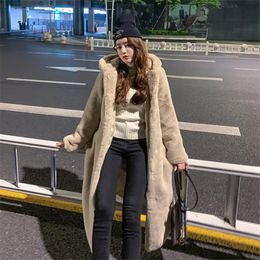 Fashion Winter Thick Warm 3 Color Long Lapel Hooded Faux Fur Coat Women Overcoat Plus size Loose Luxury Fur Jacket Female