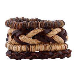 Bangle Jessingshow 4 Pcs/set Weave Leather Bracelets Men Wood Beads Charm Women Homme Femme Punk Style Vintage Male Jewellery