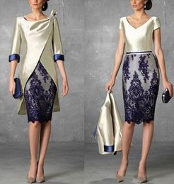 두 개의 weishidress 조각 재킷을 입은 신부 드레스의 짧은 어머니 1/2 슬리브 레이스 아플리케 시스 이브닝 가운