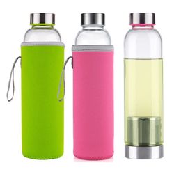 Travel Mugs Glass Water Bottle BPA Free High Temperature Resistant Sport With Tea Philtre Infuser Nylon Sleeve