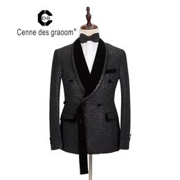 Cenne Des Graoom New Men Suit Costume Tuxedo Two Pieces Elegant Design Velvet Lapel For Wedding Party Groom Singer DG-Black 201105