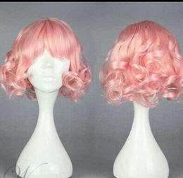 Fashion pink short skirt heat-resistant Fibre curly hair female wig
