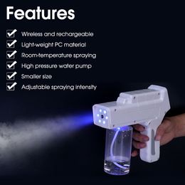 chargeable Nano spray sanitizing gun Handheld Sanitizer Disinfection Fog Machine Stage Smoke Machine Blue Light Nano Gun Hair Spra292a