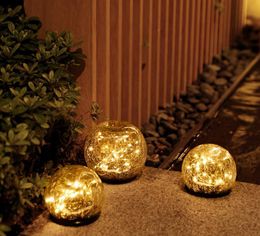 Garden Light Solar LED Lights Outdoor Cracked Glass Ball Light Warm Night Lamp Christmas Lighting Ground Lawn Garden Decoration