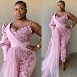 Modern Design Jumpsuit Evening Dresses With Long Train African Beads Plus Size Party Dresses Custom Made Gorgeous Long Sleeves Prom Gowns