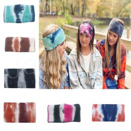 Tie Dye Colour Headband Knitting Woollen Headbands Ponytail Holder Hair Bands Gradient Crochet Headwraps Women Turban Wide Headwear DB338