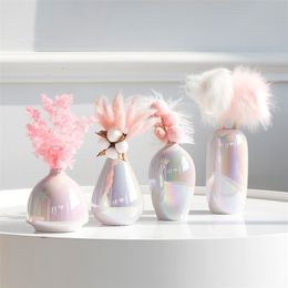 Pink Vase Ceramic Vase Creative Living Room Bedroom Home Decoration accessories Flower vases LJ201209