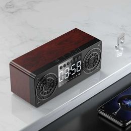 hot Bluetooth Wireless Speaker Portable Wooden Alarm Clock Bluetooth5.0 Bass Speakers with U Disk TF Card FM Time Display