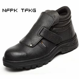 plus size men fashion black steel toe caps work safety electric welding shoes genuine leather tooling boots protective footwear Y200915