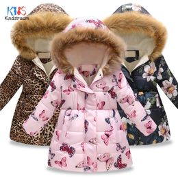 Warm Winter Down Jacket For Girls Cotton Jacket Butterfly Coat Girls Flower Hooded Christmas Outerwear Girls Clothes DC149 LJ201017